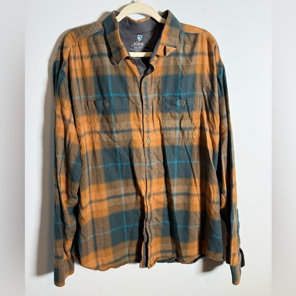 Kuhl Other - Kuhl Plaid Flannel Shirt XXL Outdoor Hiking Button Up Tan Blue Performance Shirt